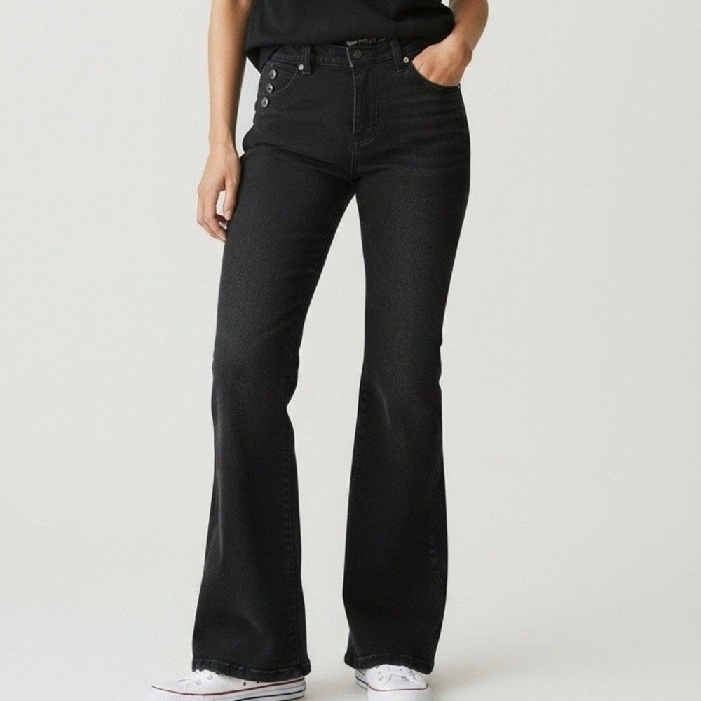 Gap Womens Black Wide Leg Sailor Jeans Triple Button Detail Size 8/29R